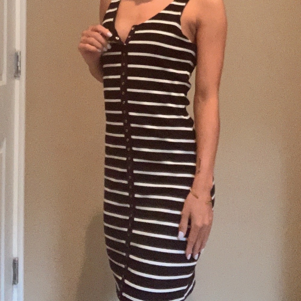 button down striped midi dress